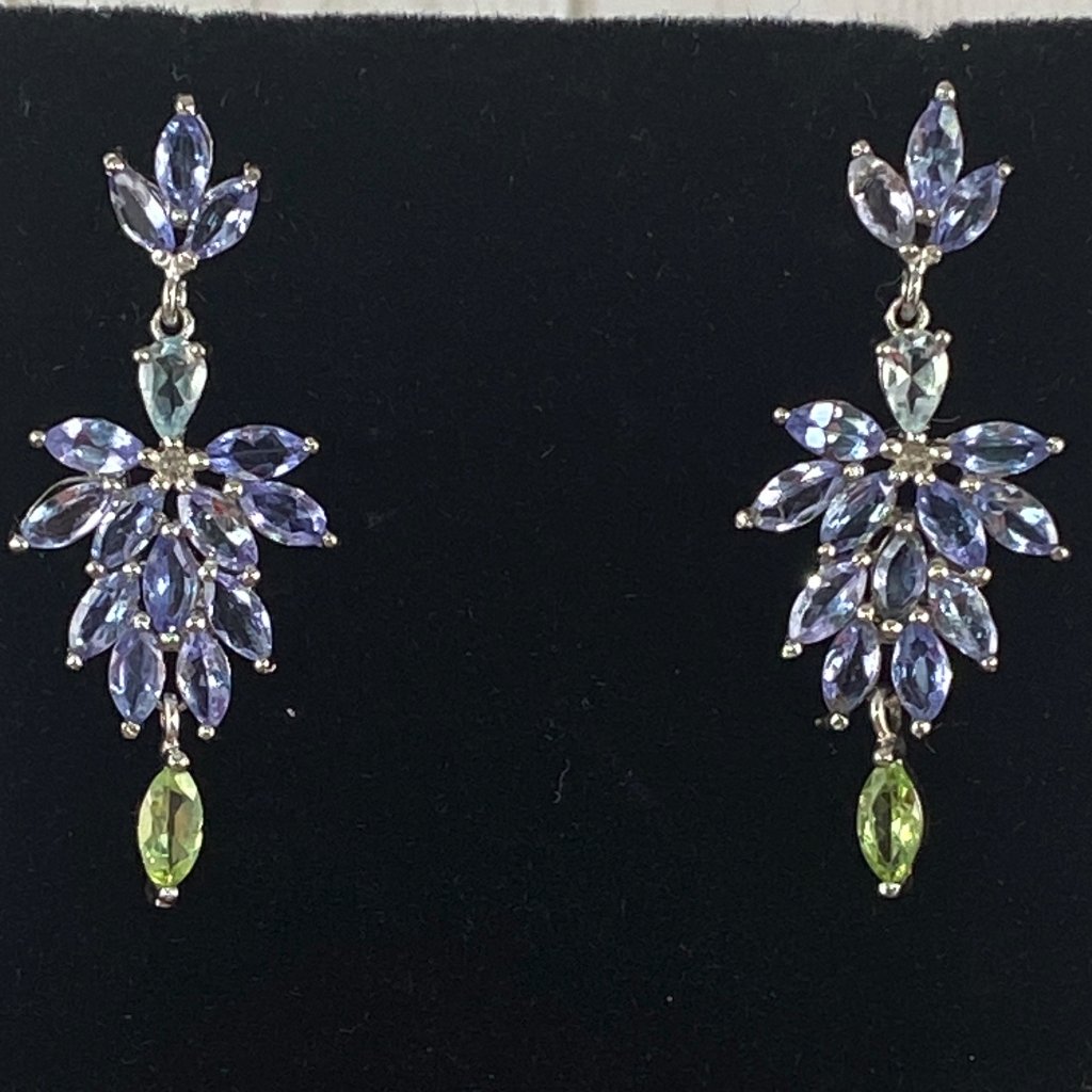 Exquisite Earrings In Top Natural Blue Violet Tanzanite Marquise Flowers